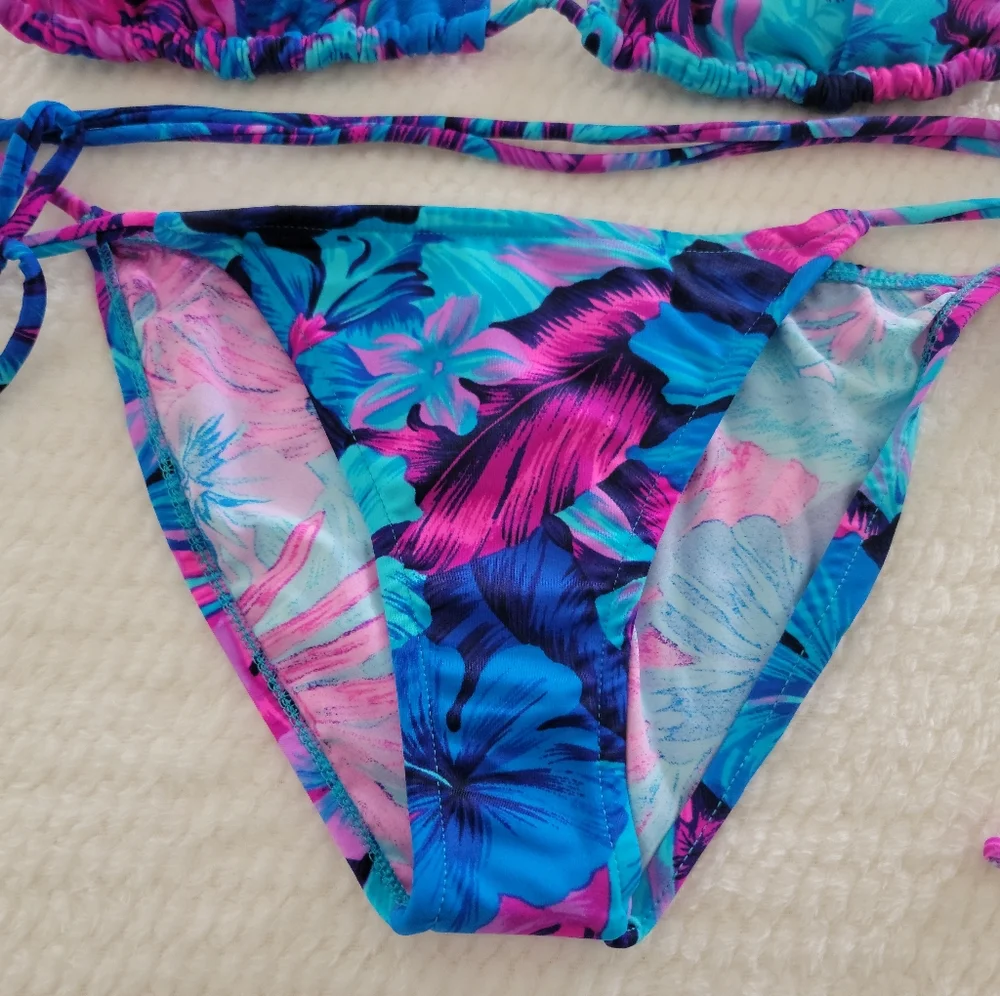 VENUS Blue & Pink Tropical Print Triangle Bikini